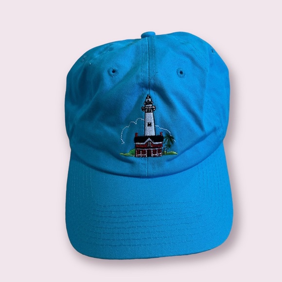 Turquoise Embroidered Lighthouse Baseball Hat Garment Washed Cotton -OSFM - Picture 1 of 8